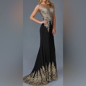 Tony Bowls Black and Gold Embellished Gown